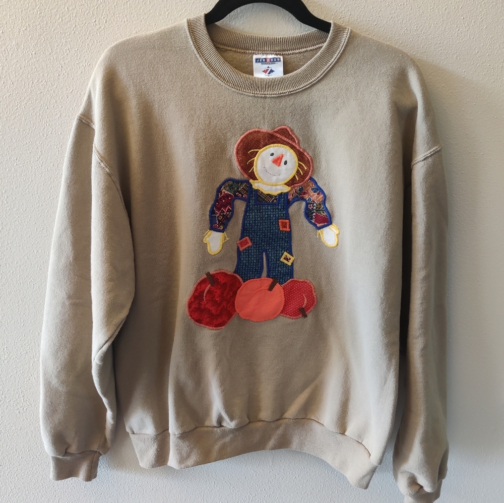 Vintage Autumn Scarecrow Pumpkin Tan Sweatshirt M